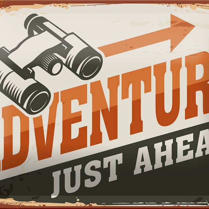 Adventure Just Ahead Outdoor Tin Sign 18 x 12 cm for wholesale by Femer