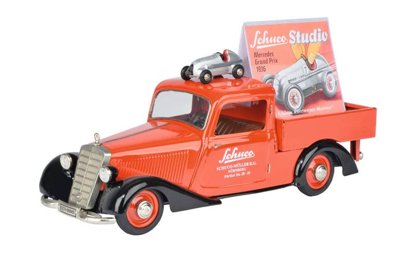 die Blechfabrik e.K. - Wholesale Speelgoedauto /vrachtwagen - Kinderen - MB 170 V platformwagen met piccolo MB1936 Schuco Studio, gemaakt in Hongarije0