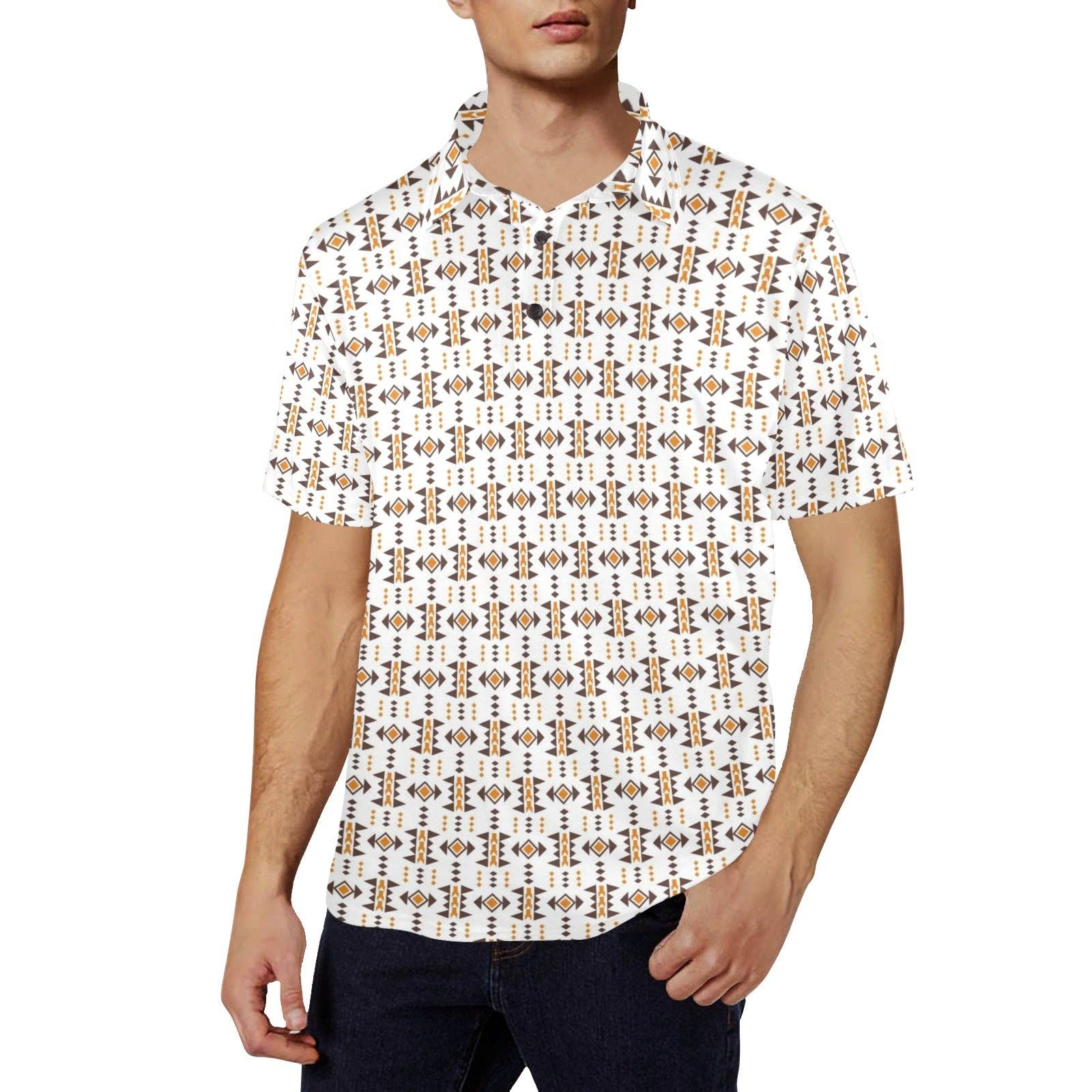 BAHA RANCH WESTERN WEAR - Wholesale Button Down Shirt - Men's - White Aztec Men's Polo Style Shirt0