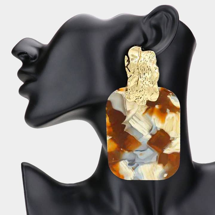 Sensibling Corp. - Wholesale Dangle Earrings - Oversized Patterned Celluloid Acetate Plate Accent Doorknocker Earrings7