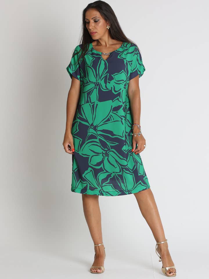 383032N PRINTED CHIFFON DRESS CHAIN NECKLINE for wholesale by LOURDES CASTILLO