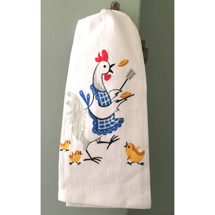 Red and White Kitchen Company - Wholesale Tea Towel - Flippin' Pancakes Chicken Retro Flour Sack Kitchen Towel1