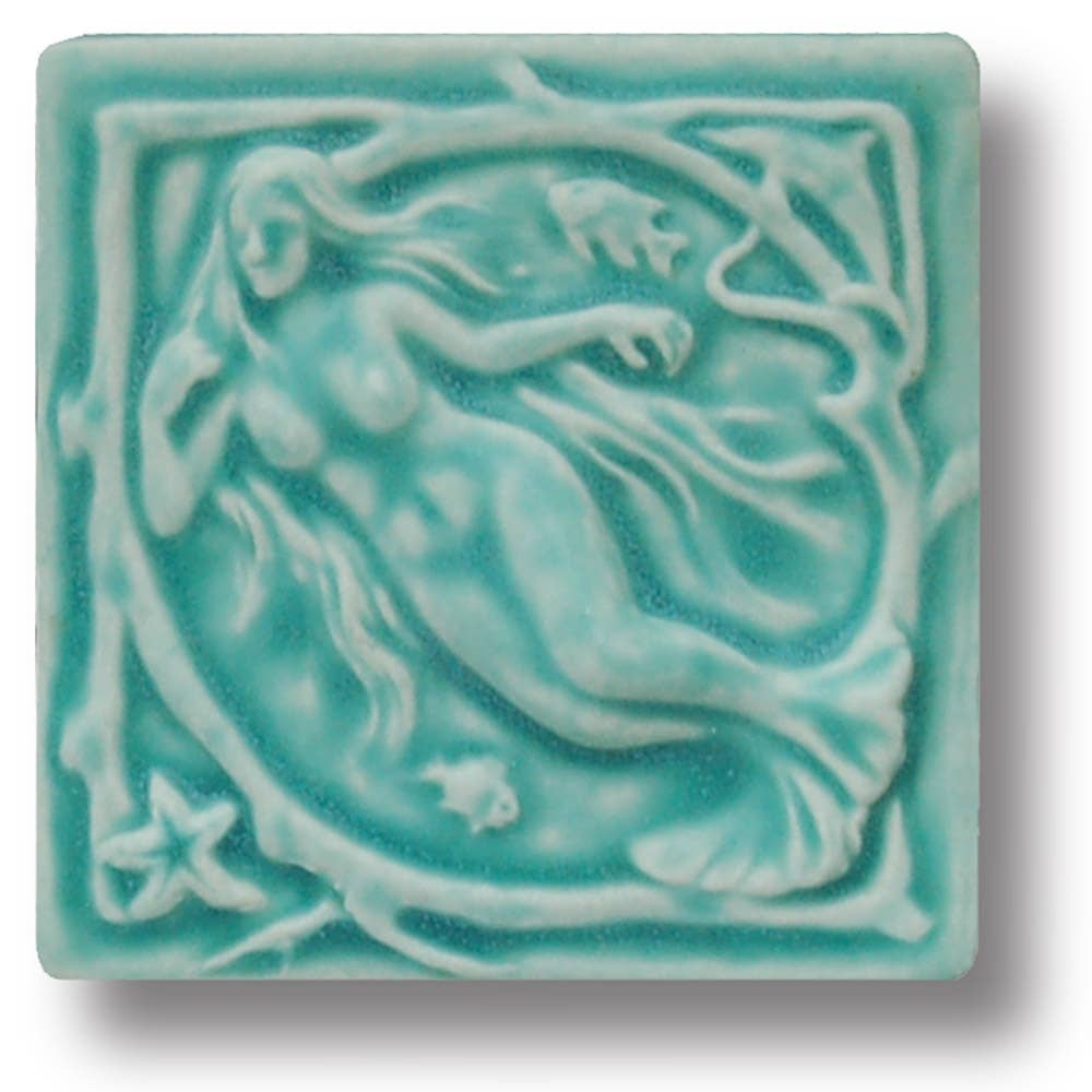 Whistling Frog Tile Inc. - Wholesale Wall Tile - Sculpted 4x4" Porcelain Mermaid Art Tile - Coastal Decor0