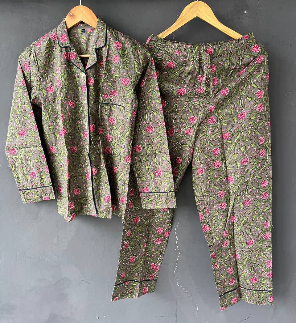 Bhawana Handicrafts - Wholesale Sleepwear Set - Women's - Unique Printed Pajama Set Block Print PJ Set Pants Shirt Set4