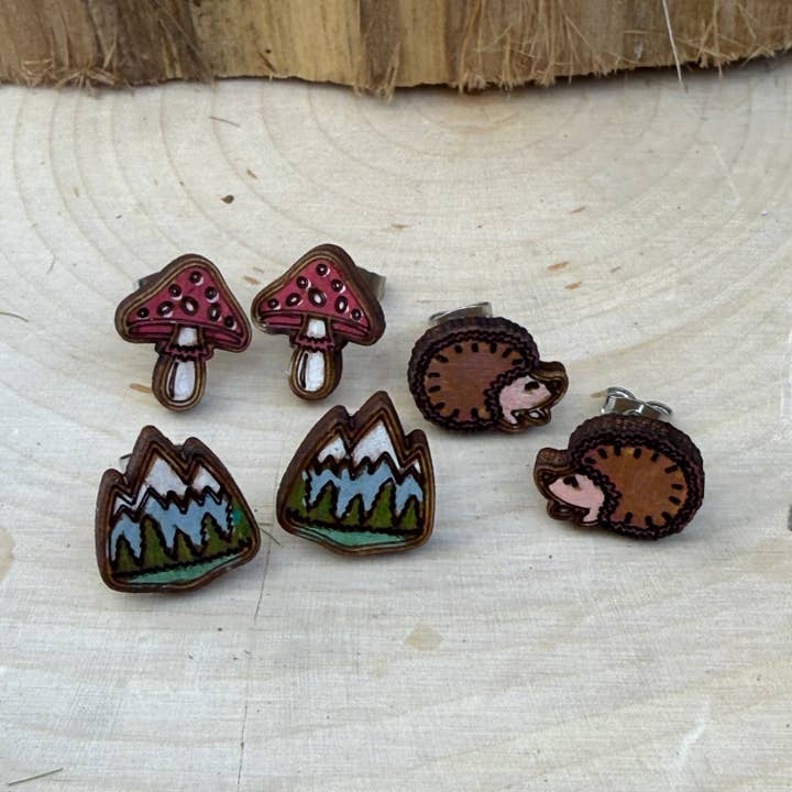 National Parks and Beyond - Wholesale Jewelry Set - Little Pieces of the Wild - Wooden Forest Stud Earrings10