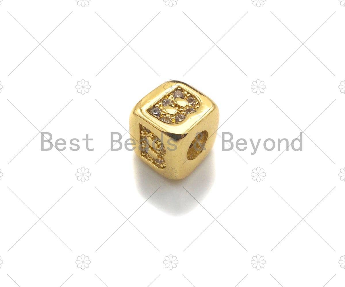 BestBeads&Beyond - Vendita all'ingrosso Ciondolo/pendente - 6mm oro alfabeto cz micro pavimentano grandi fori distanziatori perline, zirconi cubici lettera perline, lettera iniziale perline, lettera cubica, sku #JL432