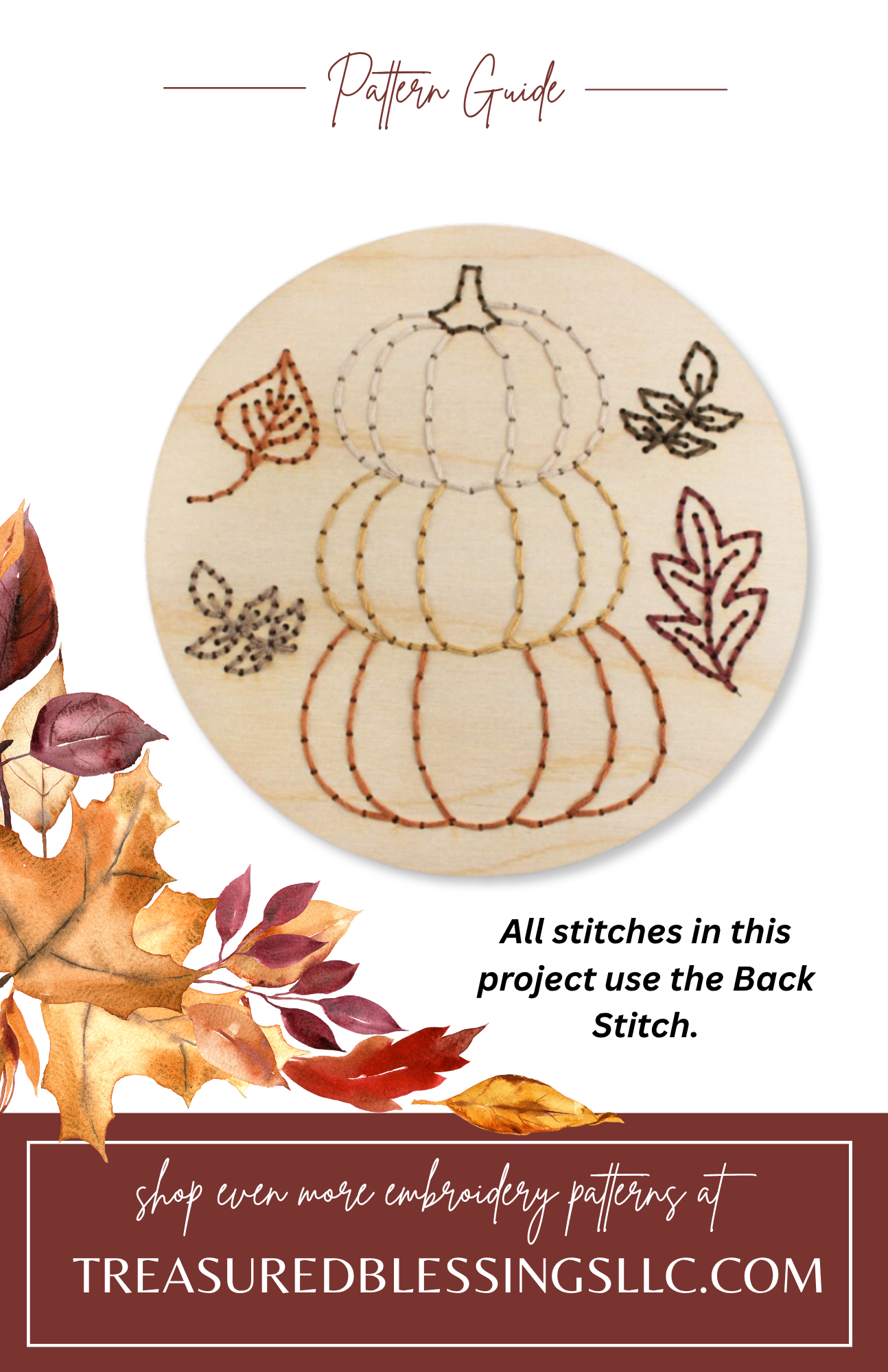 Treasured Blessings, LLC - Wholesale Embroidery/Cross Stitch Supplies - Wood Embroidery Kit - Fall Stacked Pumpkins4