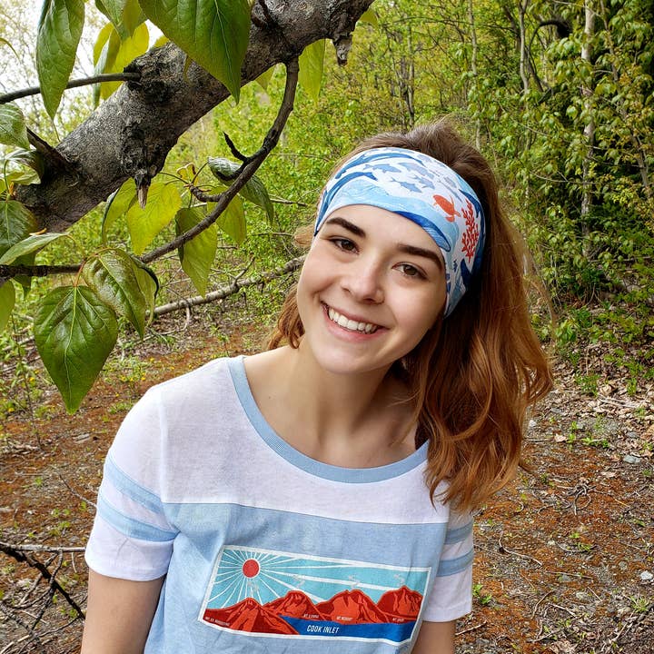 "Walvissen op Wit" Klassieke Hoofdband voor wholesale door HappyAK Handmade Headbands and Neckwear