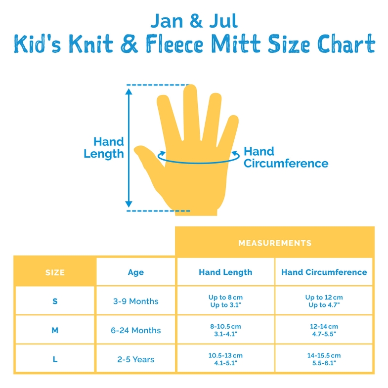 Jan & Jul fleece mitten size chart