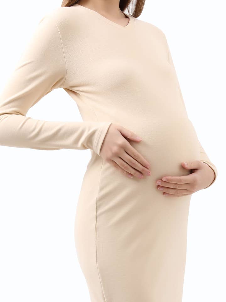 Alina Mae Maternity - Wholesale Dress - Maternity - V-Neck Fitted Maternity Maxi Sweater Dress