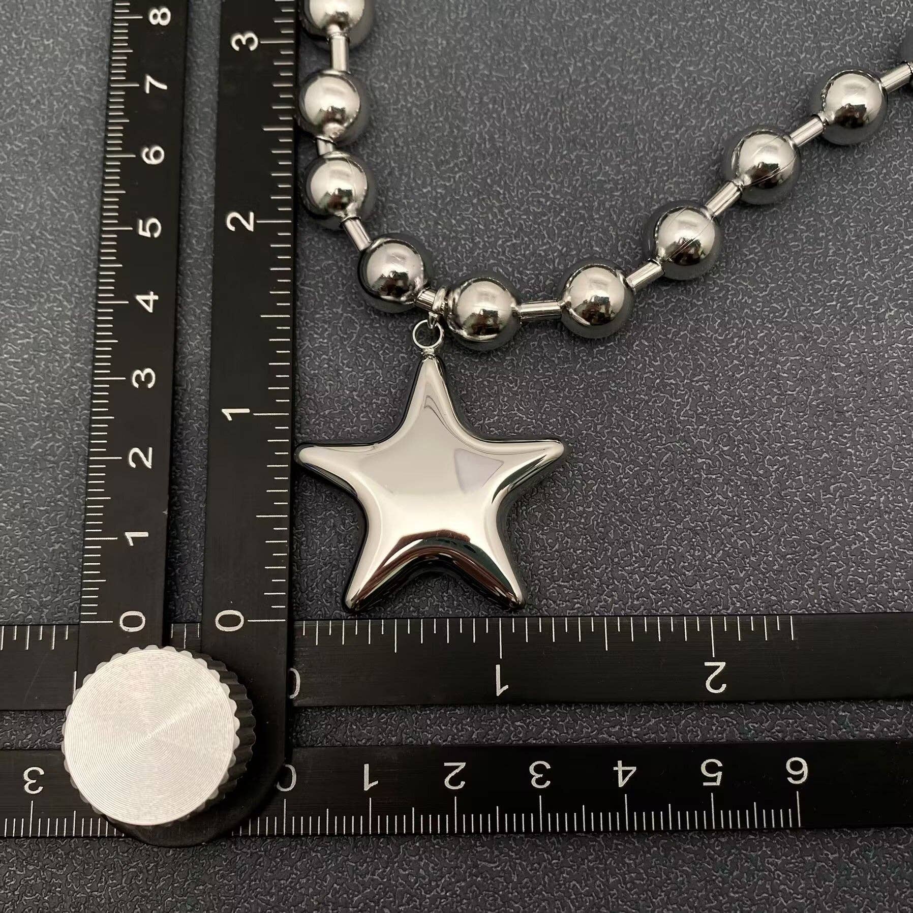 Mio Queena - Wholesale Pendant/Charm Necklace - Stainless Steel Glossy Big Star Charm Metal Beaded Necklace3
