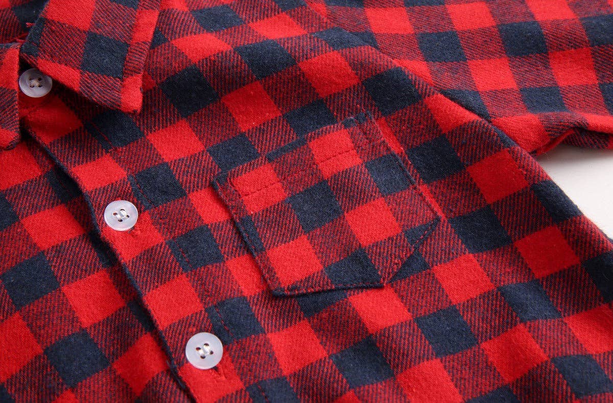 MyKids-USA® - Wholesale Button Down Shirt - Kids - Baby Boy Plaid Pattern Buttoned Shirt With Pockets Long Sleeve bodysuit In Autumn11