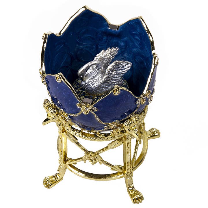 STP - Wholesale Jewelry Box/Organizer - Imperial Faberge Swan Egg / Jewelry Box in Blue