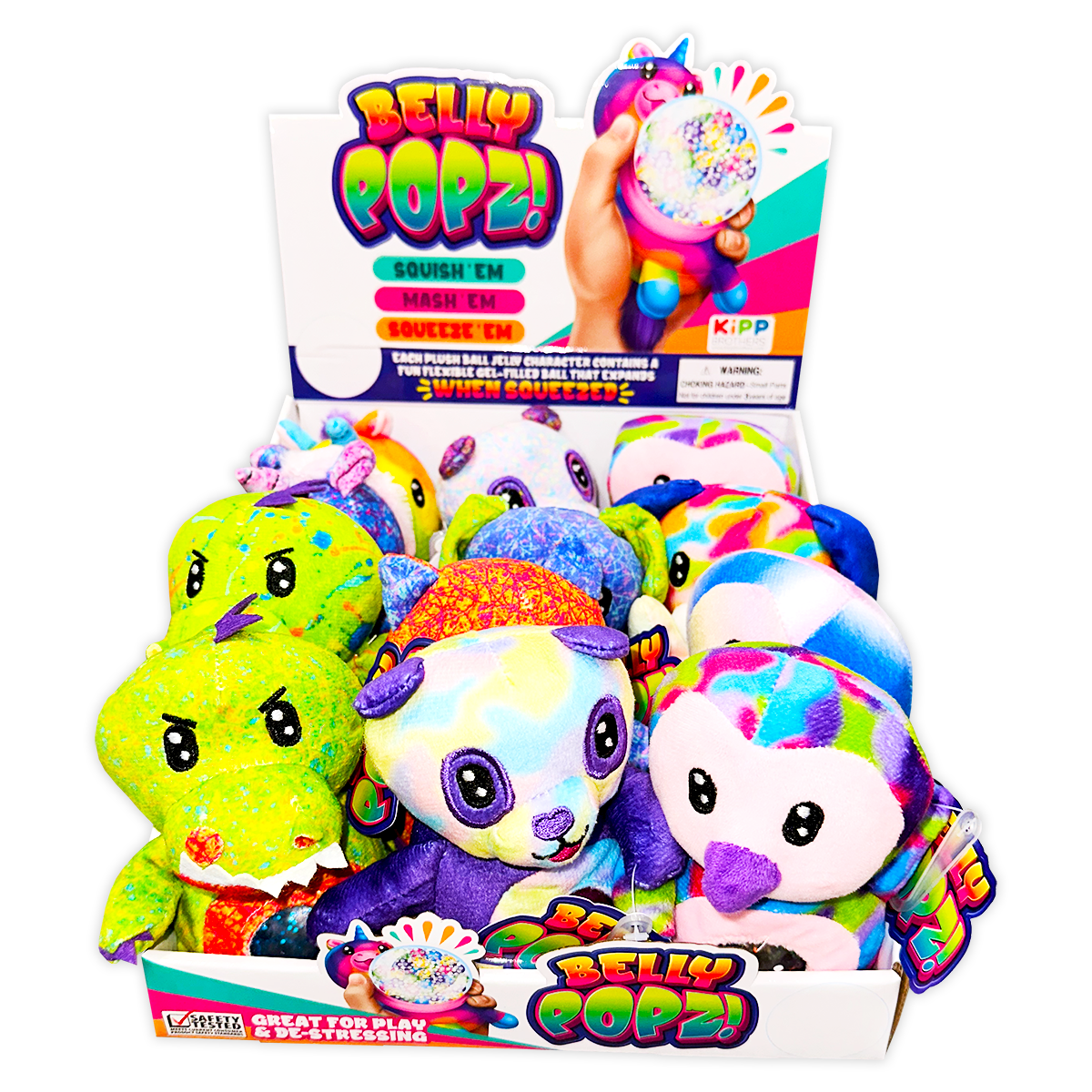 Novelty Brands - Wholesale Stuffed/Plush Toy - Kids & Baby - Belly Popz Squeeze Plush Stress Toy Assortment - 12/Display1