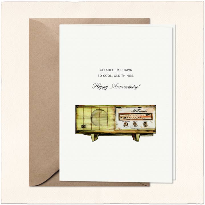 Transistor Radio Anniversary Card | Funny Watercolor Cards for wholesale by Gina Maher | Watercolor