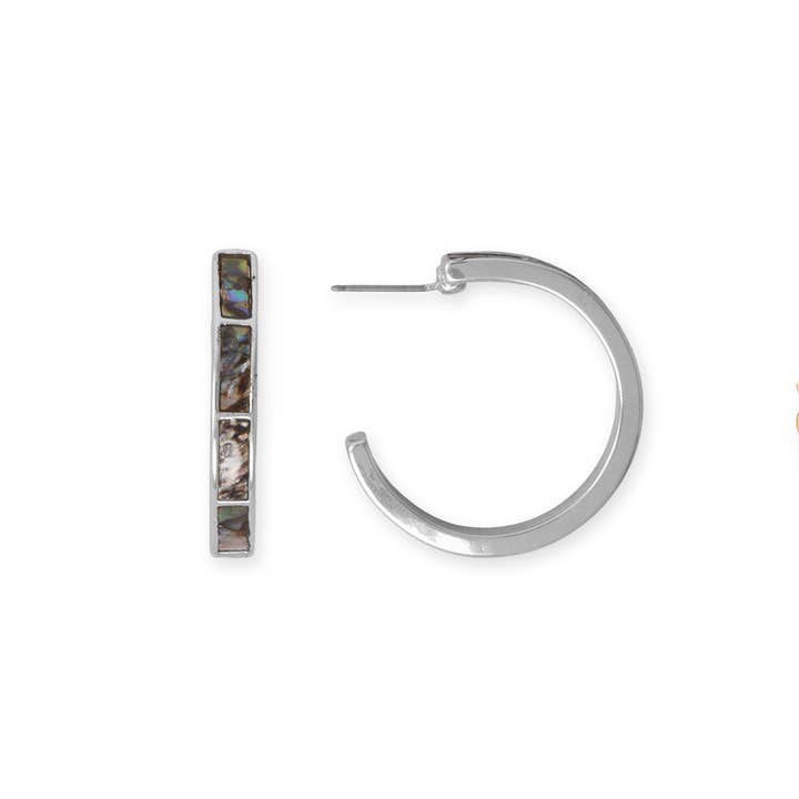 Silver Tone Fashion Hoop Earrings with Genuine Abalone Shell Inlay Silver Tone Fashion Hoop Earrings with Genuine Abalone Shell Inlay