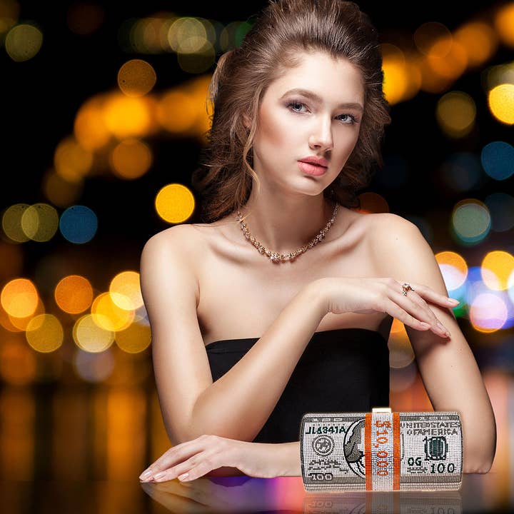 Preto Embreagem Benjamins Rolada Black Bling para venda a revendedores na Faire1