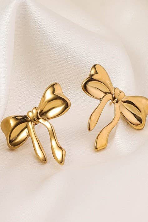 GOLD 18K STAINLESS STEEL TARNISH FREE BOW STUD EARRINGS | 40E329 for wholesale on Faire3