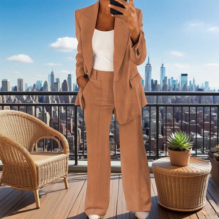 Lily Clothing - Wholesale Suit Set - Women's - Fashionable solid-color suit jacket trousers set0