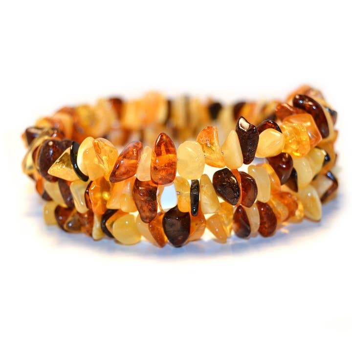 Pulseira âmbar com chip polido multicolorido para adulto em faixa flexível por atacado de The Natural Amber