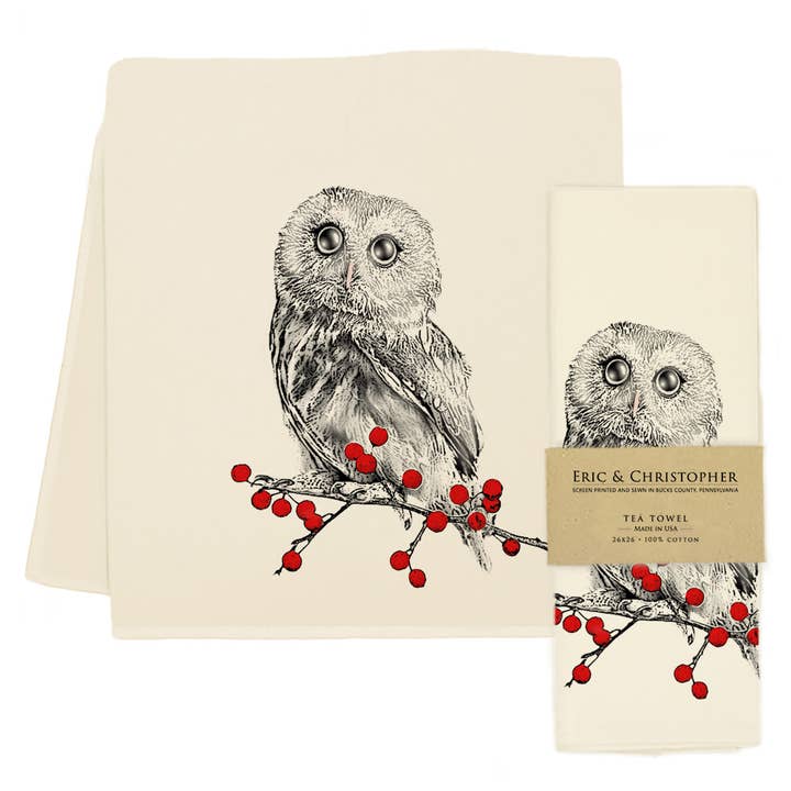 Winter Owl Tea Towel for wholesale by Eric & Christopher
