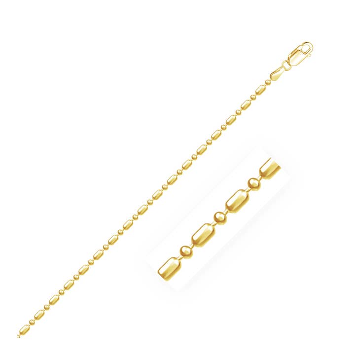 Catena a sfere alternata diamantata in oro giallo 14k (1,30 mm) per la vendita all'ingrosso da parte di RubyAnn Jewelry