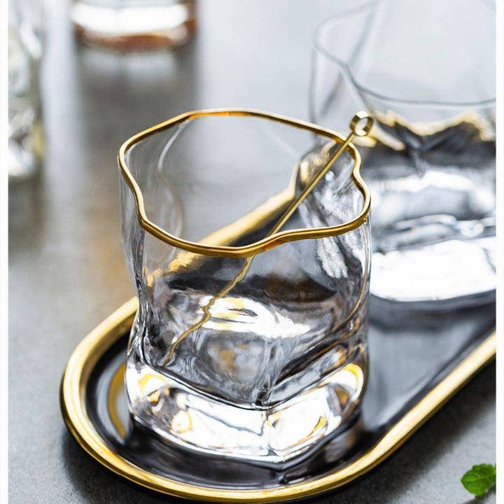 TsukiGlass - Wholesale Cocktail/Liquor Glass - Set of 4 Gold Hoshi Japanese Crystal Whisky Glass