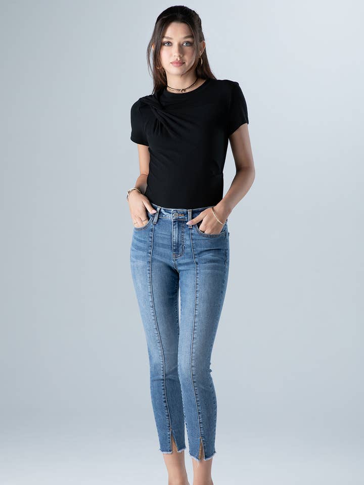 Women's Medium Mid Rise Contour Crop Skinny Denim Jean for wholesale by Ceros Jeans