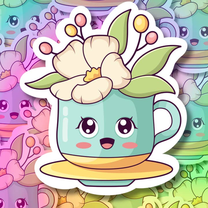 Flower Mug Vinyl Sticker for wholesale by Hikaru Tara Art Arst & Craft Gift Shop