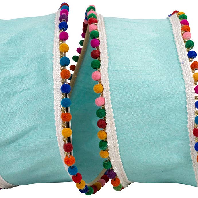 Ball Fringe Trim Dupioni Deluxe Wired Edge, Aqua, 2.5 In for wholesale by RELIANT RIBBON