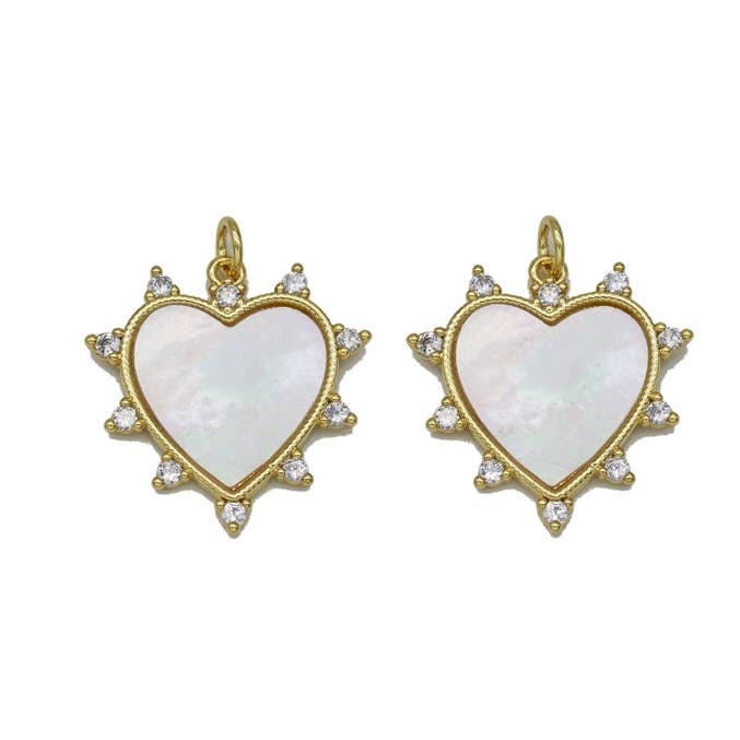 CZ Pave Mother of Pearl Spike Heart Charm, Sku#L713 for wholesale by BestBeads&Beyond