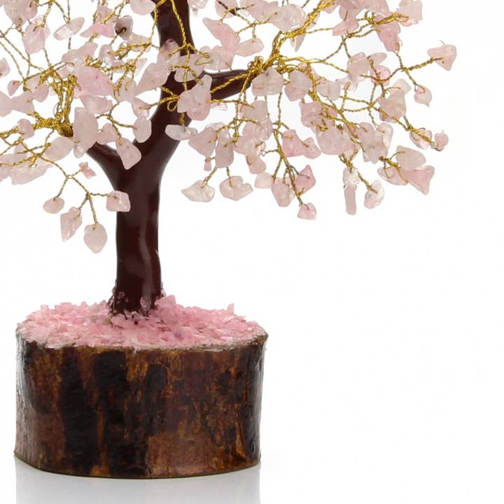 UniArt - Wholesale Ornament - Rose quartz tree with wooden base, 500 chips1