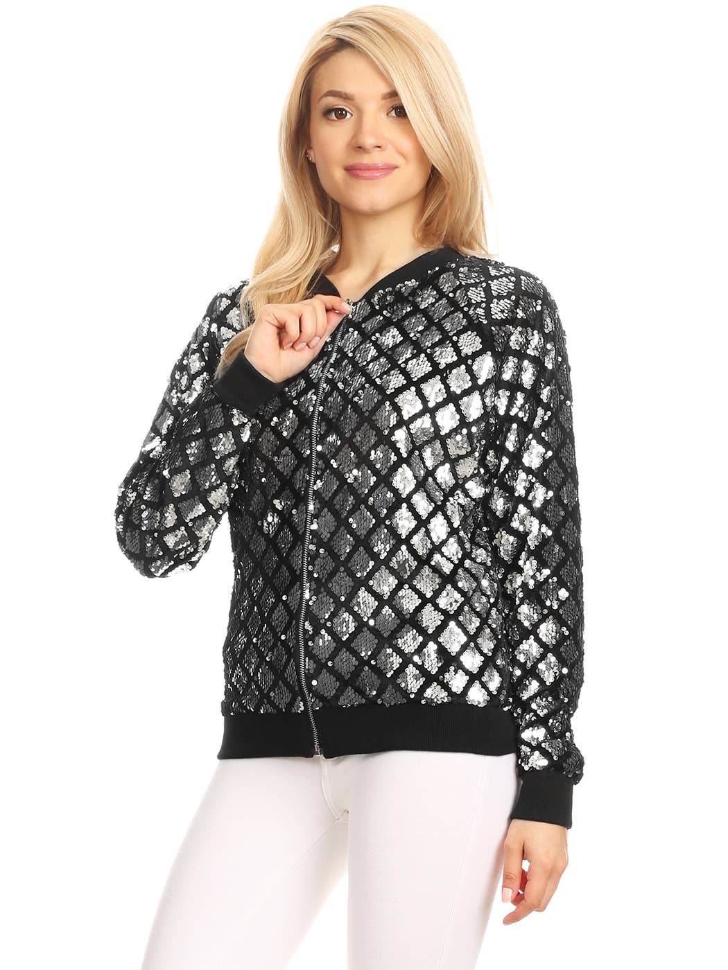 Anna Kaci Wholesale - Wholesale Varsity/Baseball Jacket - Women's - Striped Metallic Sequin Varsity Jacket35