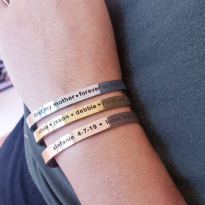 Tres Carmela - Wholesale Cuff Bracelet - Personalized Block Font Custom Cuff Bracelet5