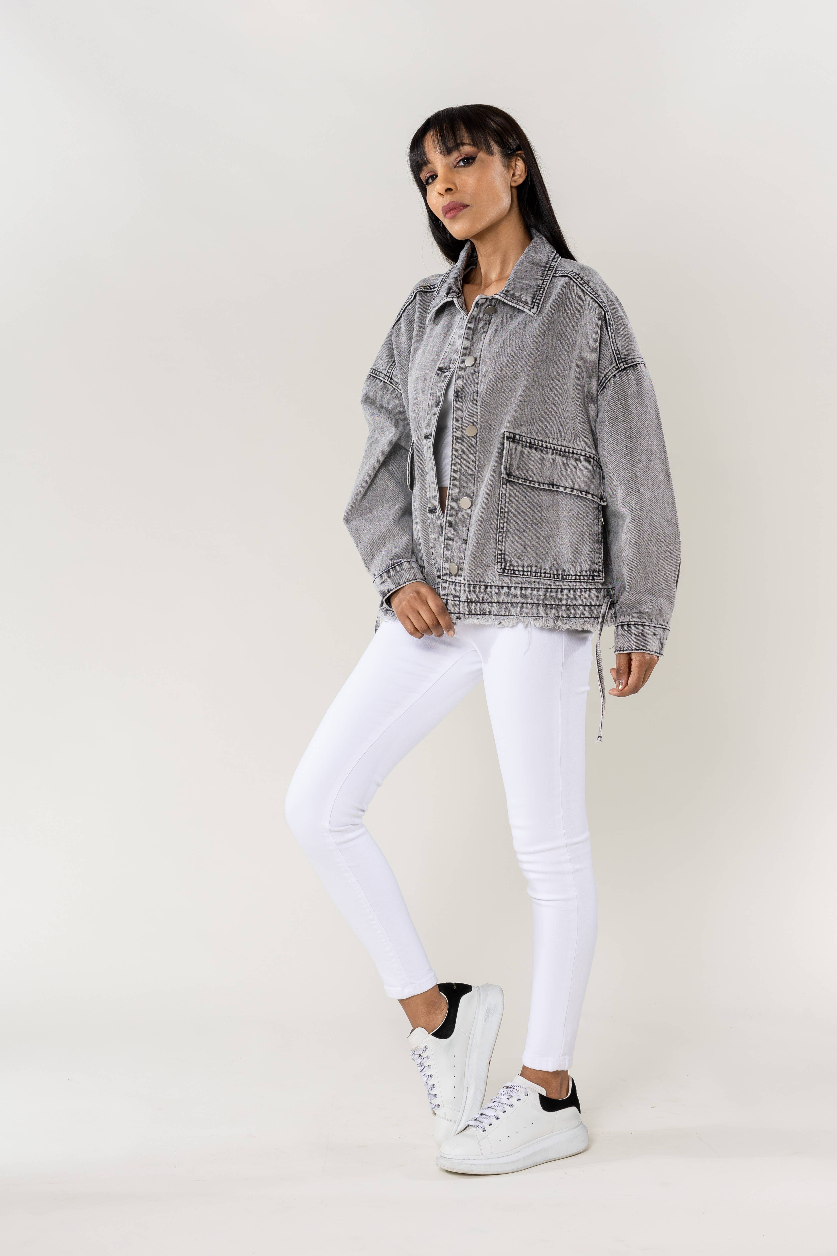 Nina Carter – Casaco de ganga - Mulher por atacado – Casaco de ganga oversized Nina Carter bolsos grandes S56234