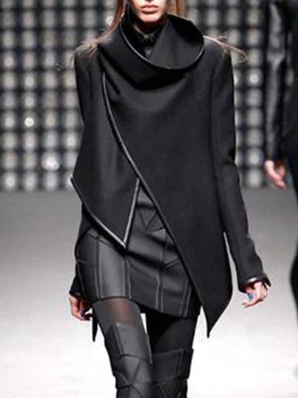 StyleGalX - Wholesale Coat - Women's - Original Asymmetric Split-Joint High-Neck Woolen Coat3