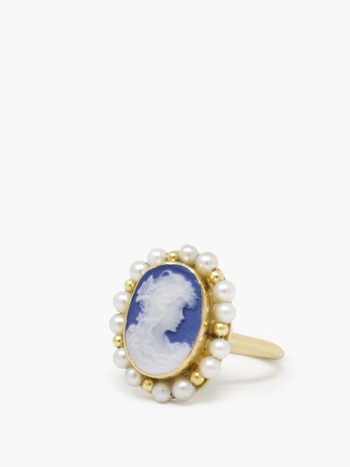 Anel Cameo Azul Ouro 18K - Envolvido em Pérolas de Água Doce por atacado de Vintouch Jewels