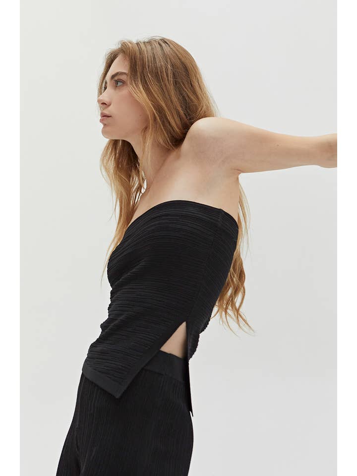 Black CT9063 - Camille Textured Bandage Knit Tube Top for wholesale on Faire