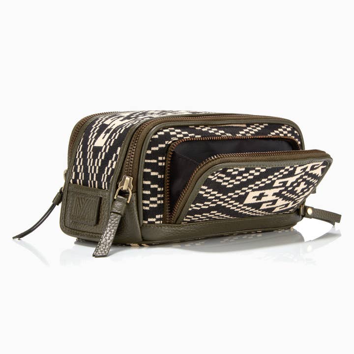 Gaucho Aztec Duo Zip Toiletry Wash Bag, Black and Cream Canvas for wholesale by Mantidy