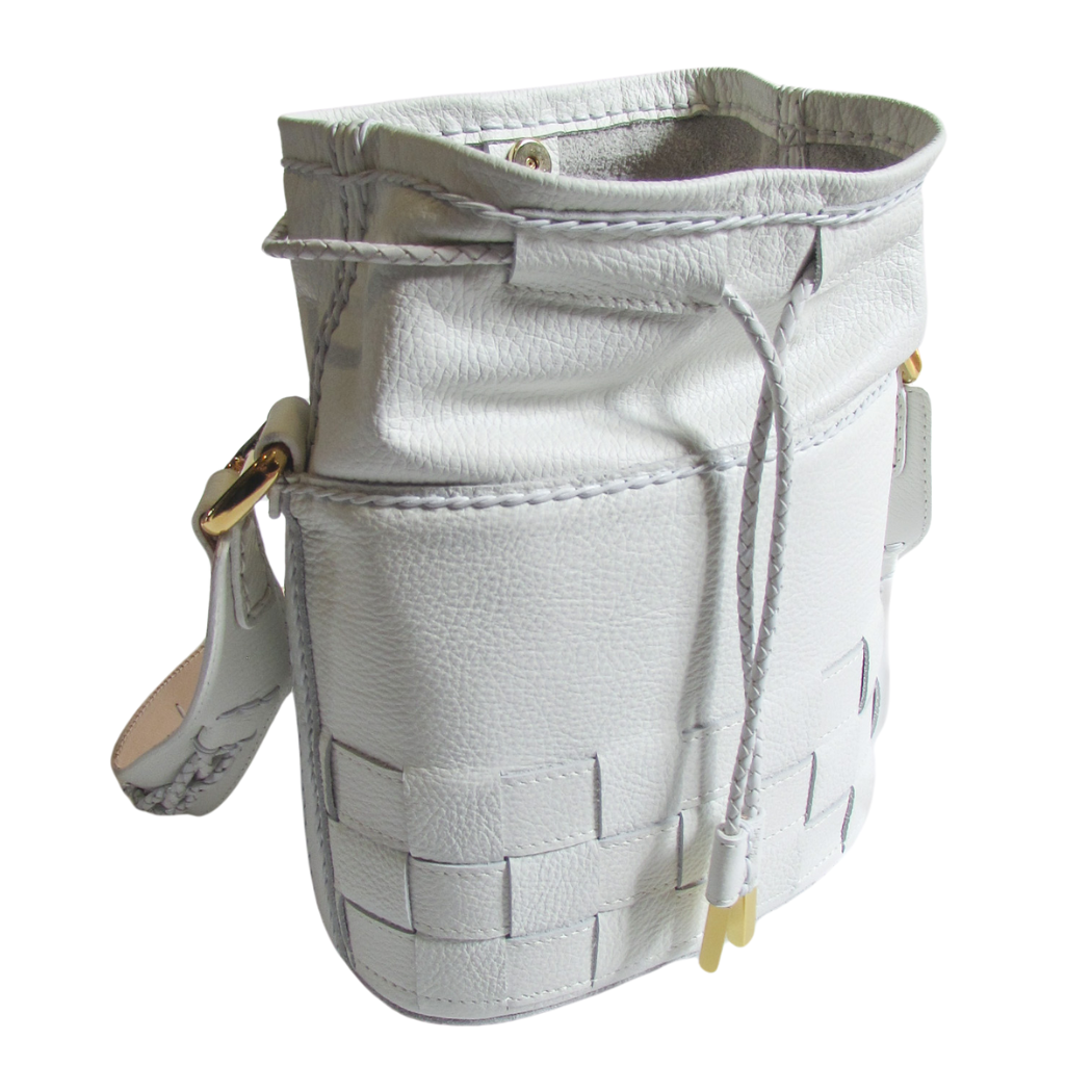 Fado Made Co. — Leather Goods - Wholesale Shoulder Bag - Women's - 'Woven Charm' Leather Drawstring Shoulder Bag4