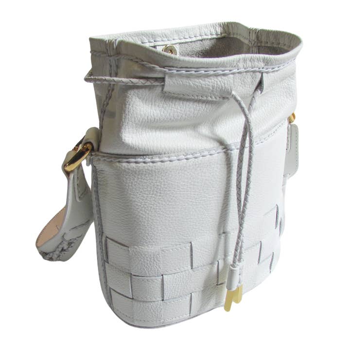 Fado Made Co. — Leather Goods - Wholesale Shoulder Bag - Women's - 'Woven Charm' Leather Drawstring Shoulder Bag4