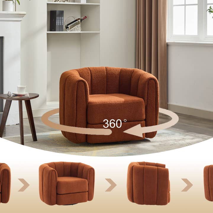 Orange County Decor - Wholesale Chair - Swivel Accent Barrel Chair, Modern Round Armchairs With Upholstered, Comfy Swivel Accent Chair For Living Room Brown Teddy1