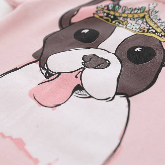 CHANG EN LLC - Wholesale Screen Printed T-Shirt - Kids - Cute Dog Print Girl's Top4