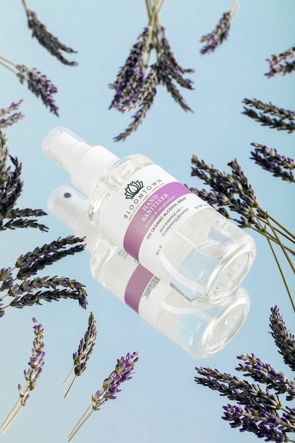 Bloomtown – wholesale Hand sanitiser – 70% Alcohol Organic Hand Sanitiser Spray - Lavender & Rose Geranium - Natural & Organic1