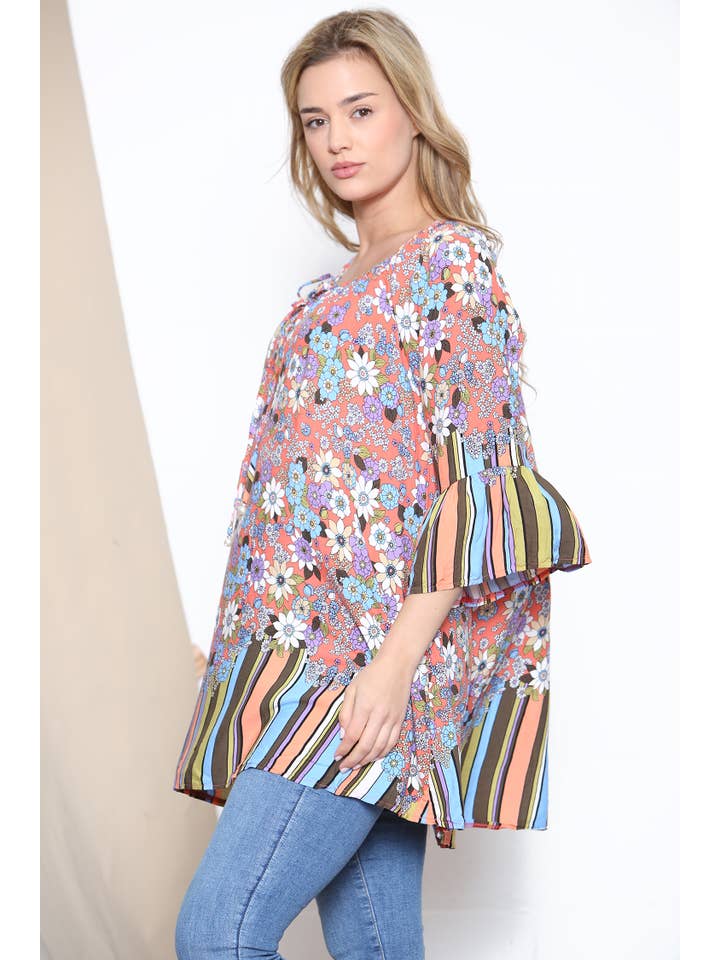 Lucy Sparks - Wholesale Tunic - Women's - Stripe trim floral top2