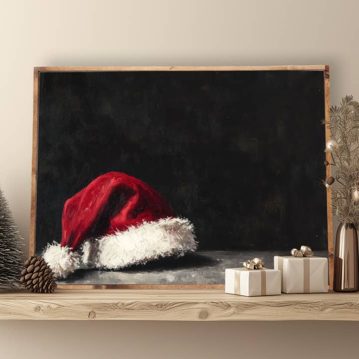 The 19th Collective - Wholesale Christmas Decoration - Vintage Oil Painting Christmas Decor, Santa Hat Print0