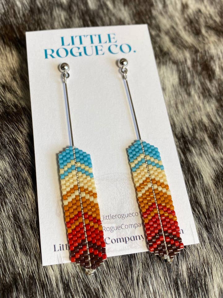 Beaded Feather Earrings for wholesale by Little Rogue Co