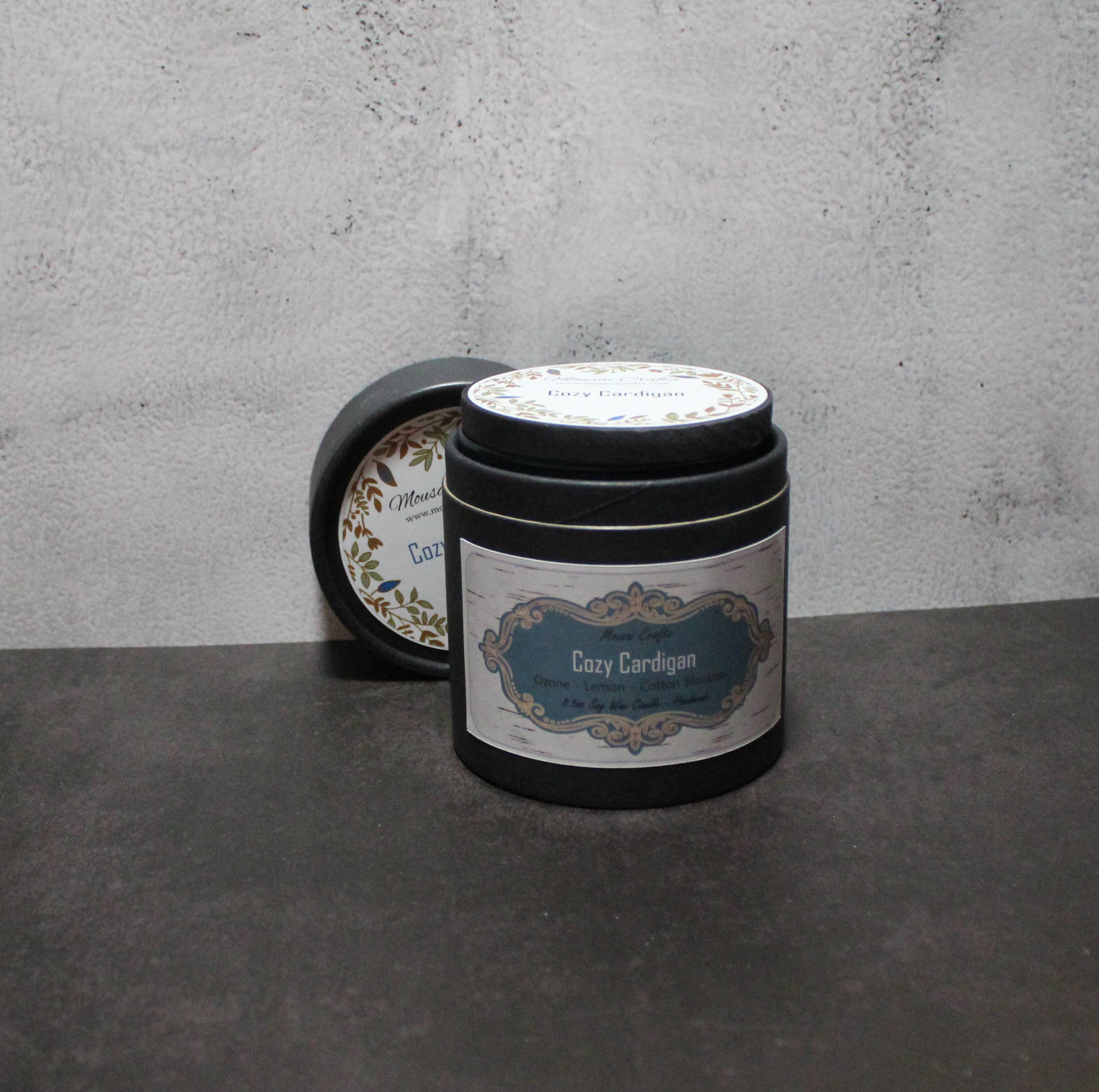 Mousai Crafts - Wholesale Jar/Filled Candle - Cozy Cardigan 8.5oz Soy Wax Candle8