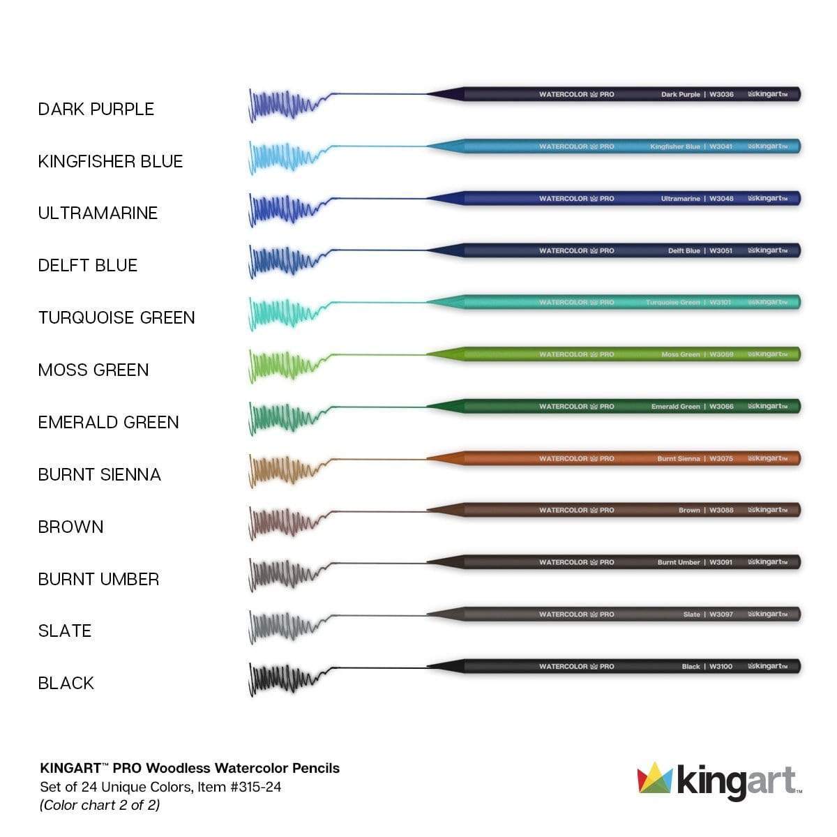 KINGART – wholesale Coloured pencil – Woodless Watercolor Pencils 24 Colors11