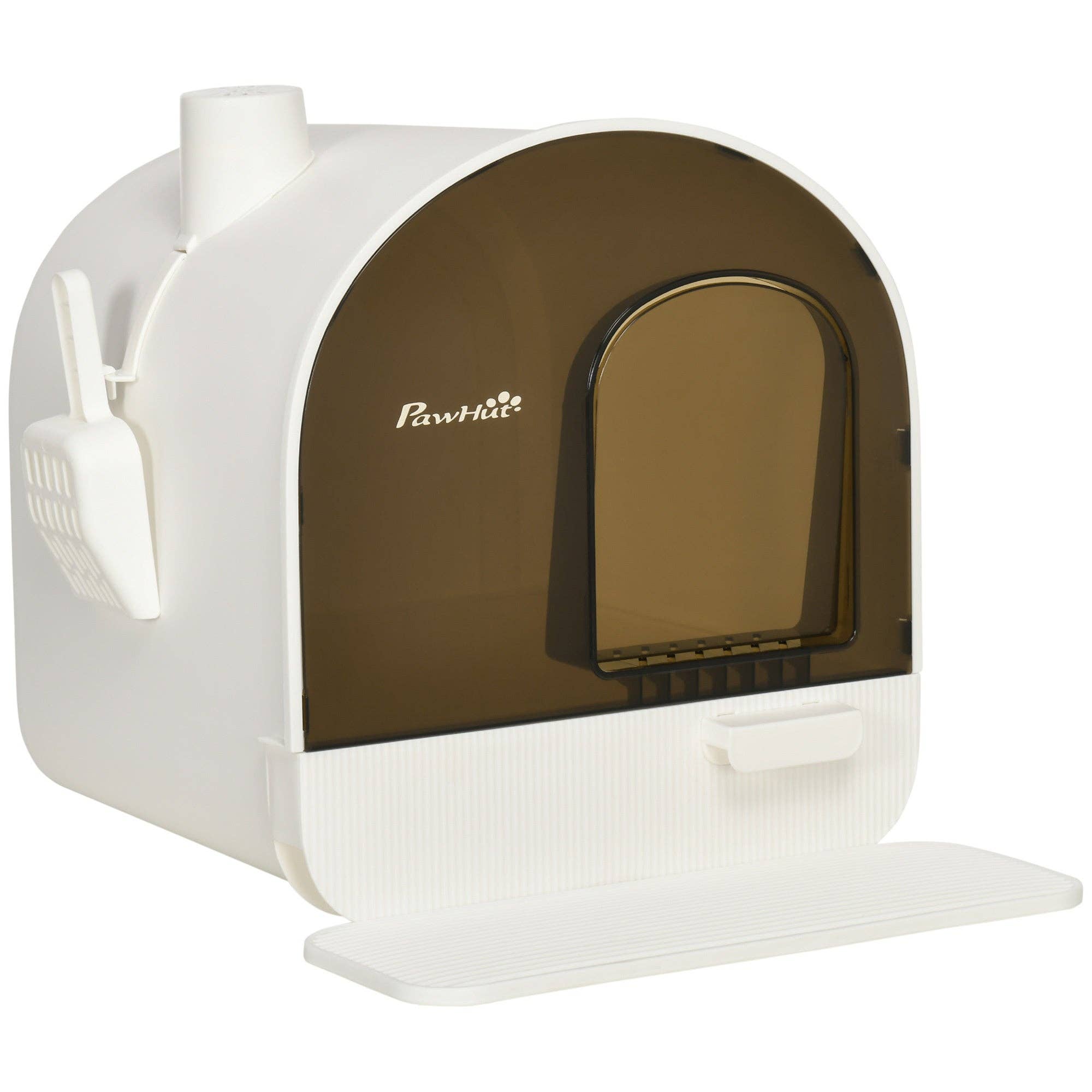 39F Inc. - Wholesale Pet Bowl - Cat/Dog - PawHut Covered Cat Litter Box - White, Tray/Scoop/Filter1